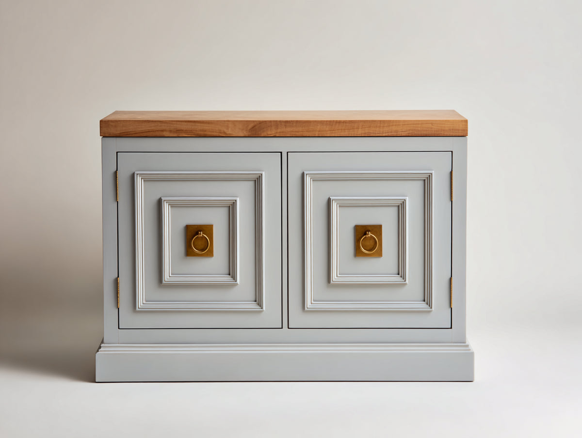 Credenza - Legno-Metallo - 110 x 45 x 80 cm - Grigio chiaro-Legno naturale - Stile classico