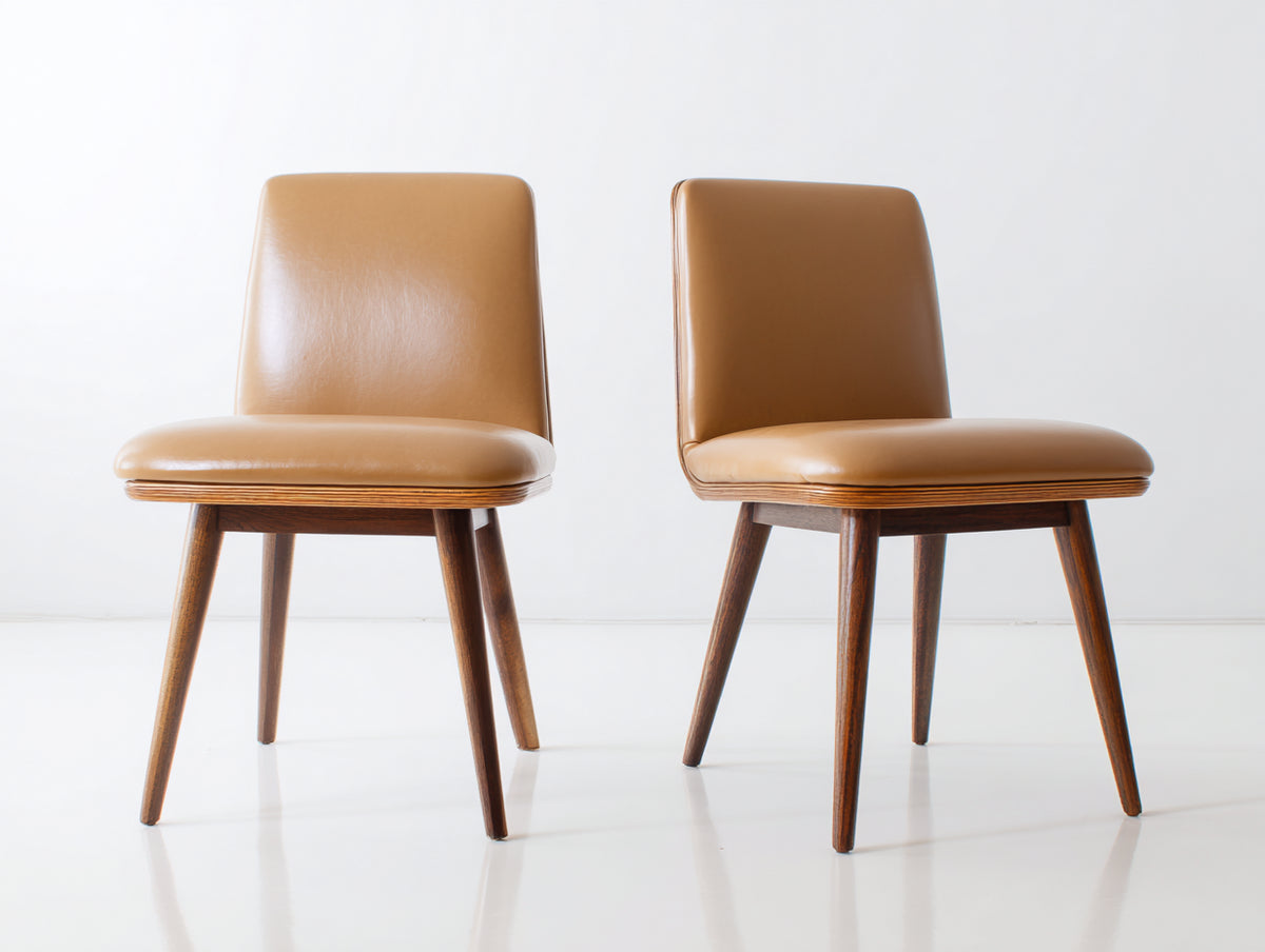 Sedia da pranzo - Similpelle-Legno - 51 x 56 x 82 cm - Cognac-Marrone scuro - Stile metà secolo