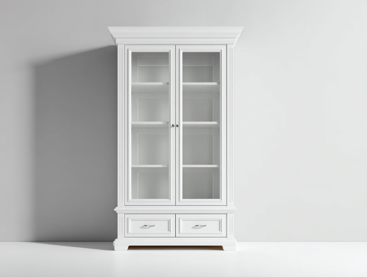 Librerie - Legno-Vetro-Metallo - 110 x 45 x 200 cm - Bianco - Stile classico