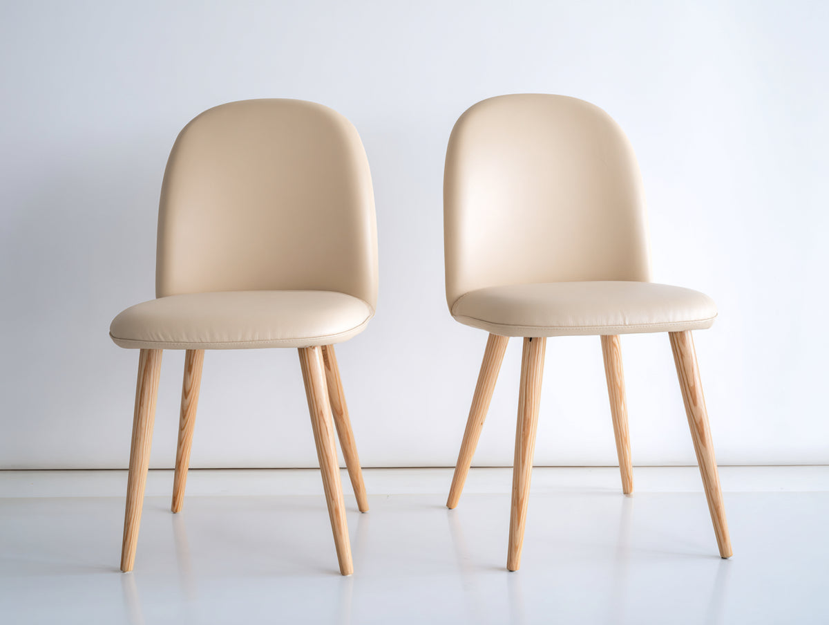 Sedia da pranzo - Rivestimento sintetico-Legno - 52 x 56 x 83 cm - Beige-Naturale - Stile moderno