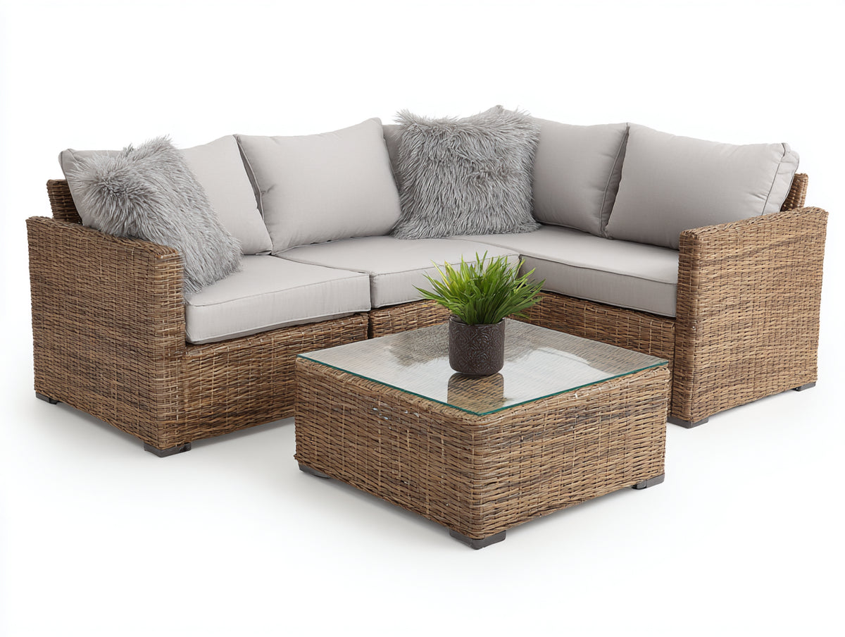 Divani da esterno - rattan-tessuto-vetro - lunghezza 256cm x larghezza 204cm x altezza 78cm - naturale-beige - design moderno