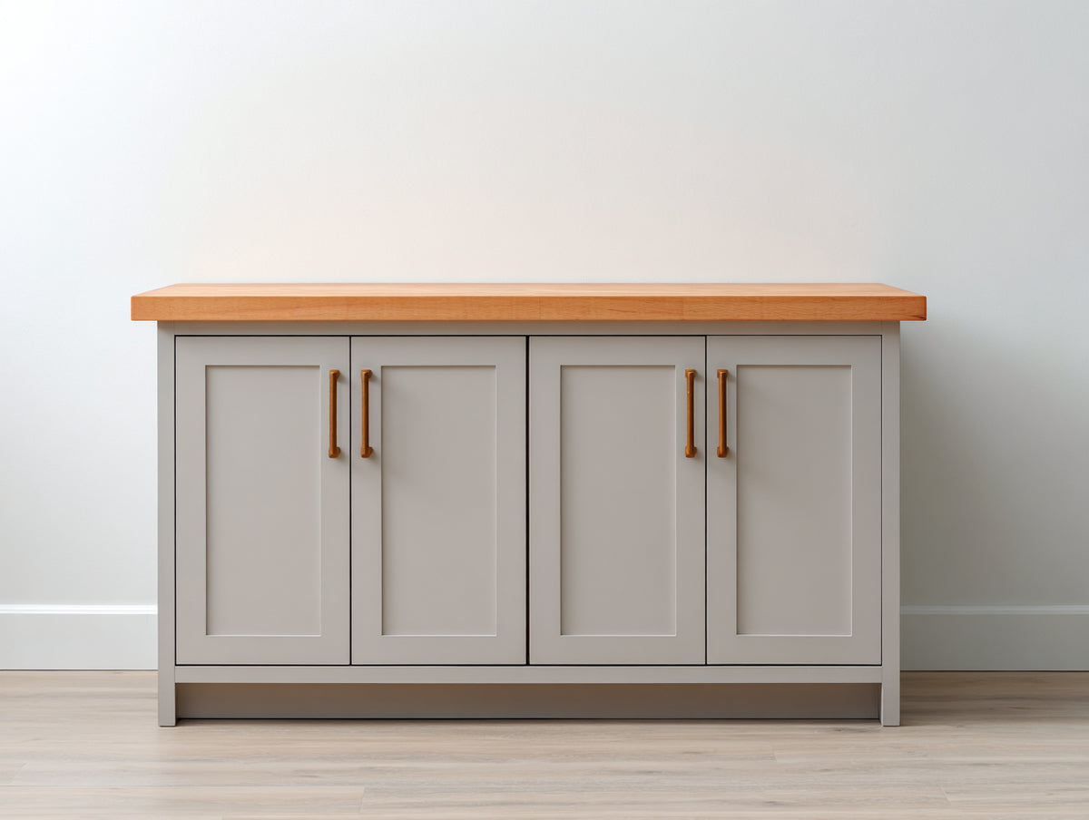 Credenza - Legno-Metallo - 160 x 45 x 90 cm - Grigio chiaro-Legno naturale - Stile contemporaneo