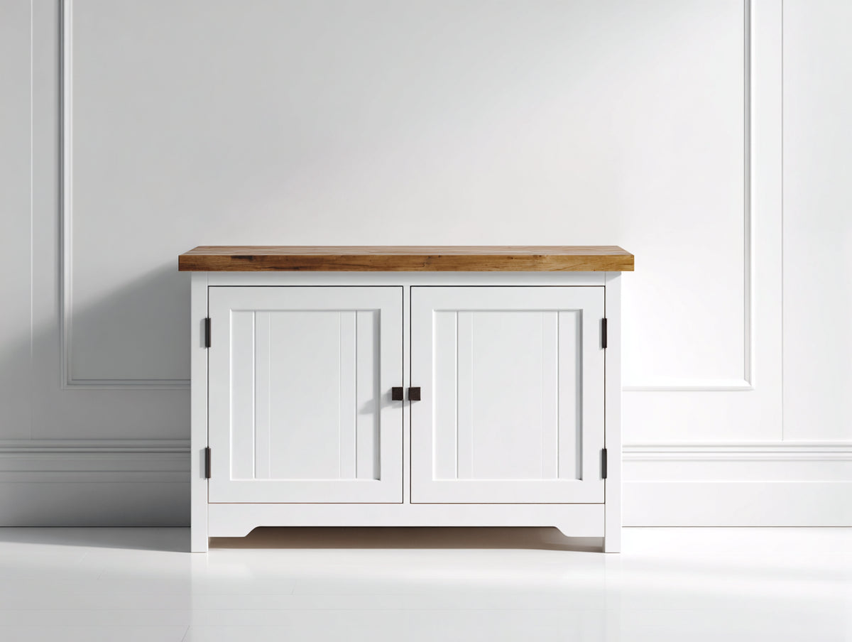 Credenza - Legno-Metallo - 100 x 40 x 80 cm - Bianco-Legno naturale - Stile country