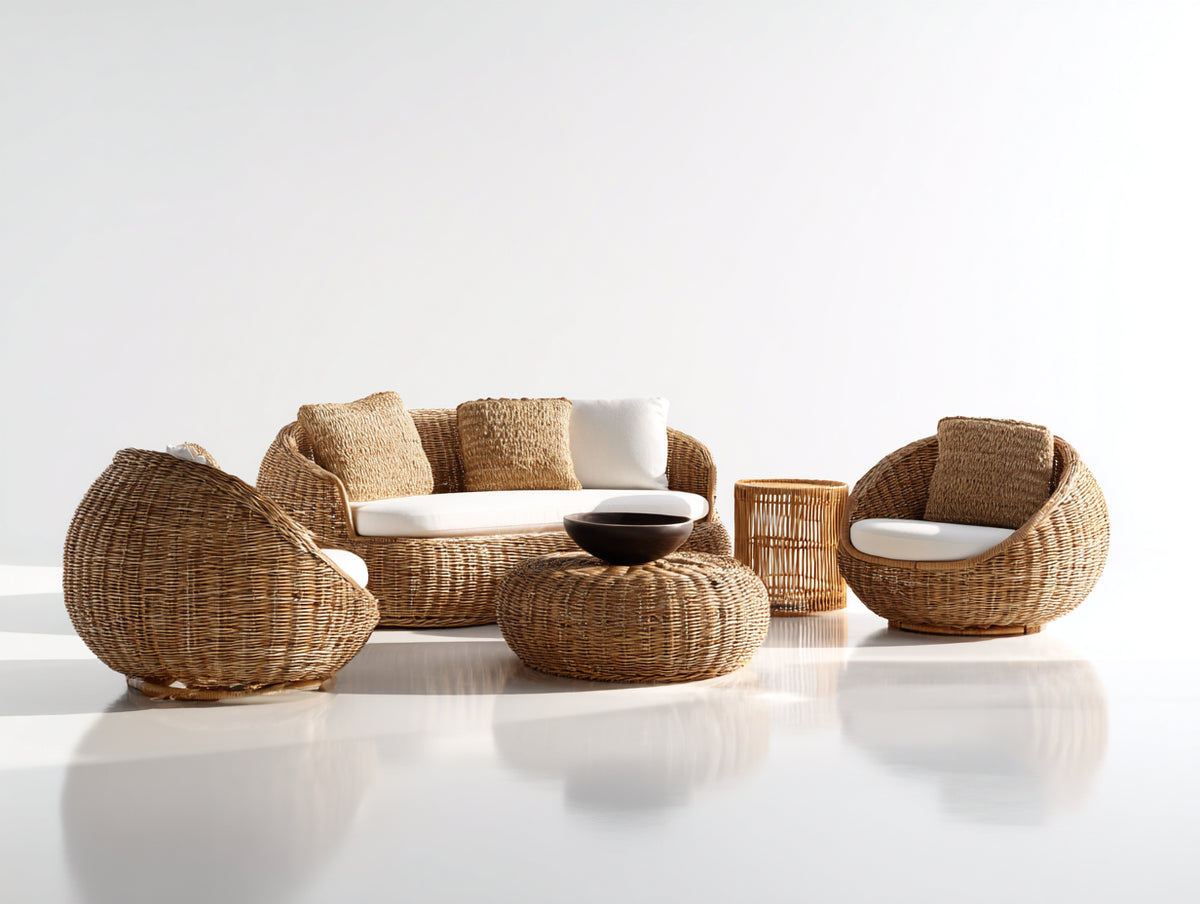 Divani da esterno - rattan-tessuto - lunghezza 165cm x larghezza 83cm x altezza 80cm - naturale-bianco - design organico