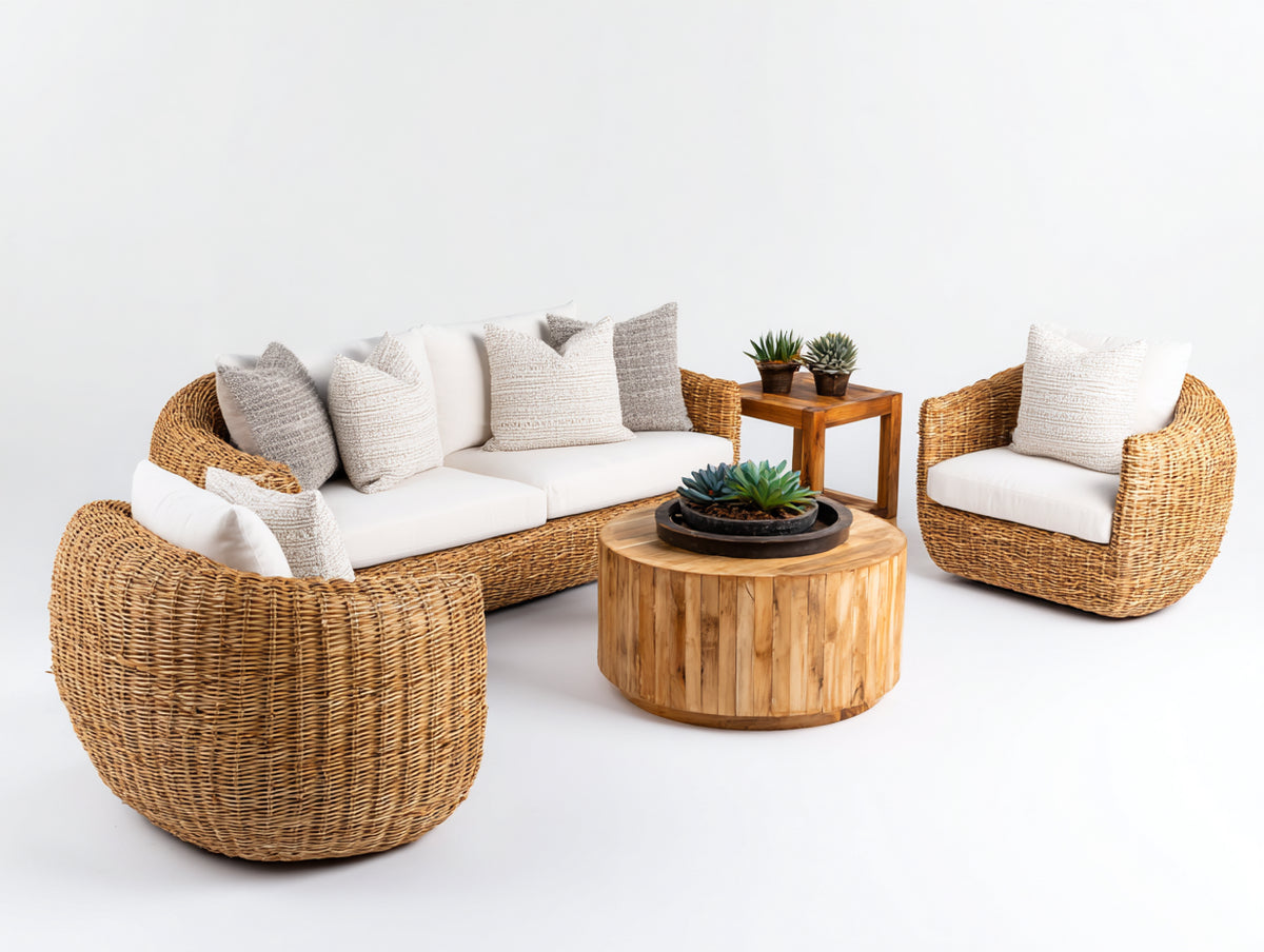 Divani da esterno - rattan-tessuto-legno - lunghezza 186cm x larghezza 88cm x altezza 78cm - naturale-bianco - design organico