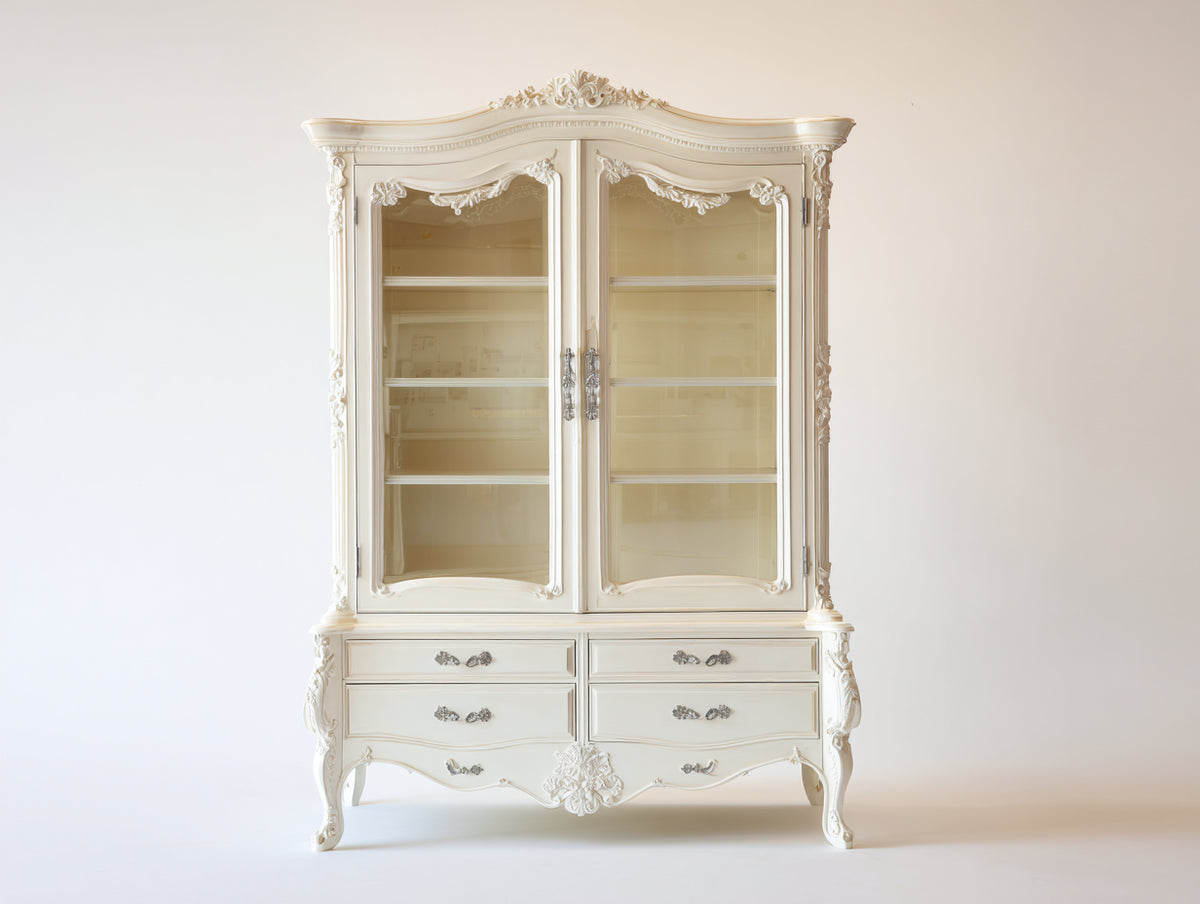 Librerie - Legno-Vetro-Metallo - 120 x 48 x 205 cm - Avorio - Stile barocco classico