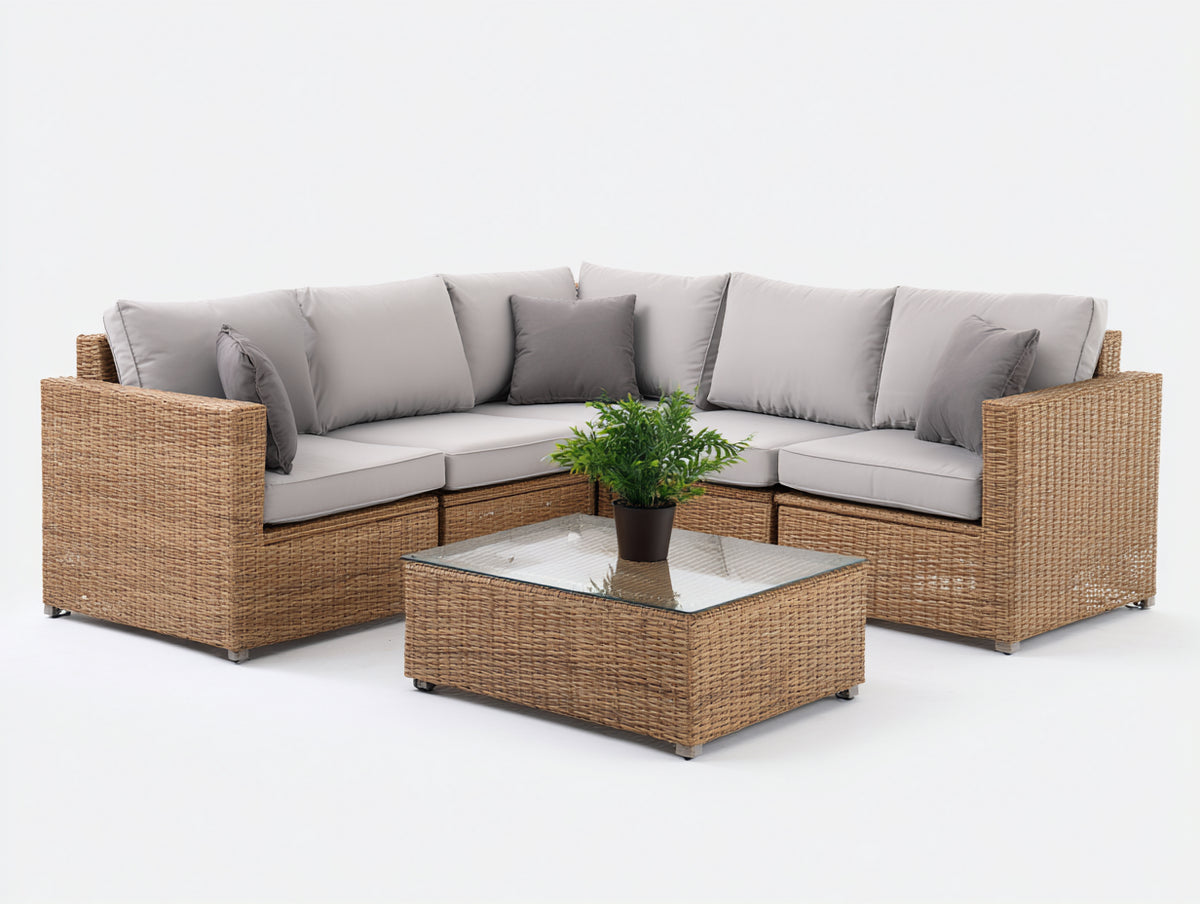 Divani da esterno - rattan-tessuto-vetro - lunghezza 246cm x larghezza 246cm x altezza 80cm - naturale-grigio perla - design contemporaneo