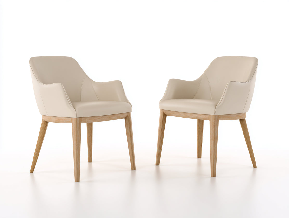 Sedia da pranzo - Similpelle-Legno - 59 x 61 x 82 cm - Crema-Naturale - Stile contemporaneo