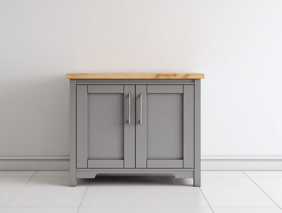 Credenza - Legno-Metallo - 95 x 42 x 85 cm - Grigio-Legno naturale - Stile Shaker contemporaneo