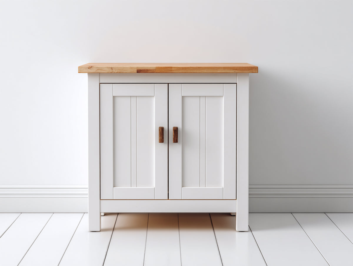 Credenza - Legno - 85 x 40 x 90 cm - Bianco-Legno naturale - Stile country