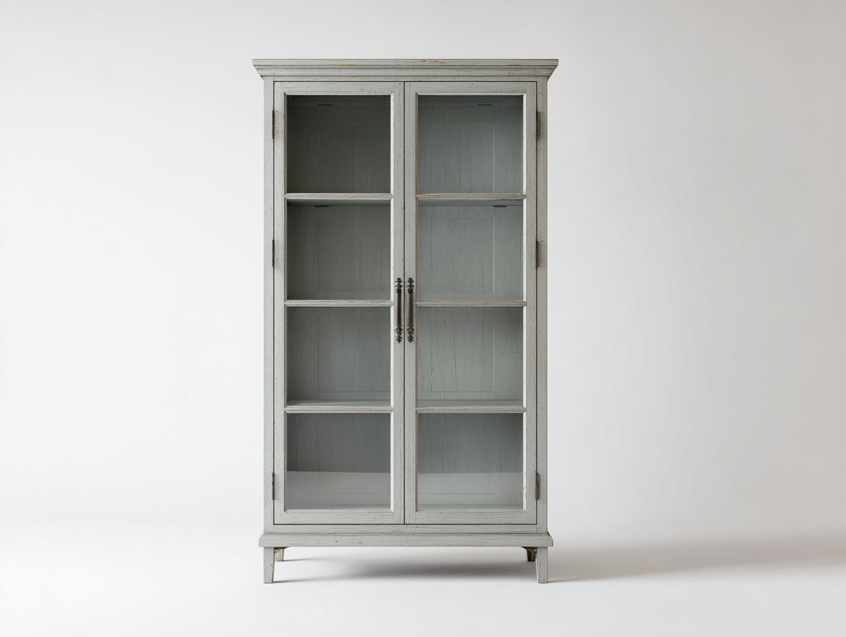 Librerie - Legno-Vetro-Metallo - 100 x 42 x 190 cm - Grigio chiaro - Stile rustico classico