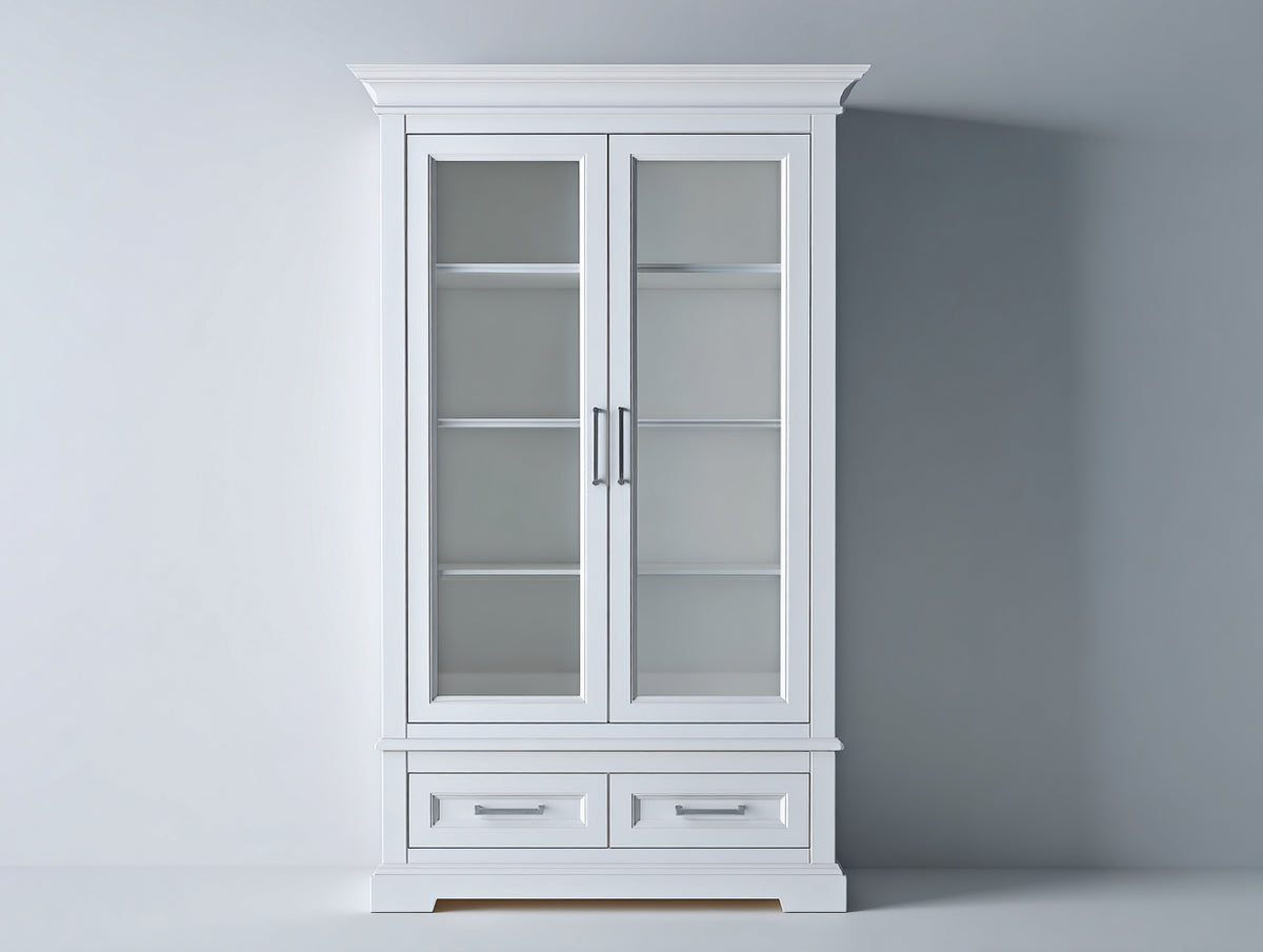 Librerie - Legno-Vetro-Metallo - 105 x 42 x 195 cm - Bianco - Stile classico
