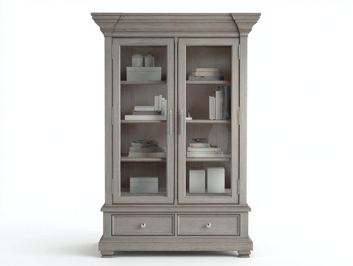 Librerie - Legno-Vetro-Metallo - 115 x 45 x 190 cm - Grigio tortora - Stile classico rustico