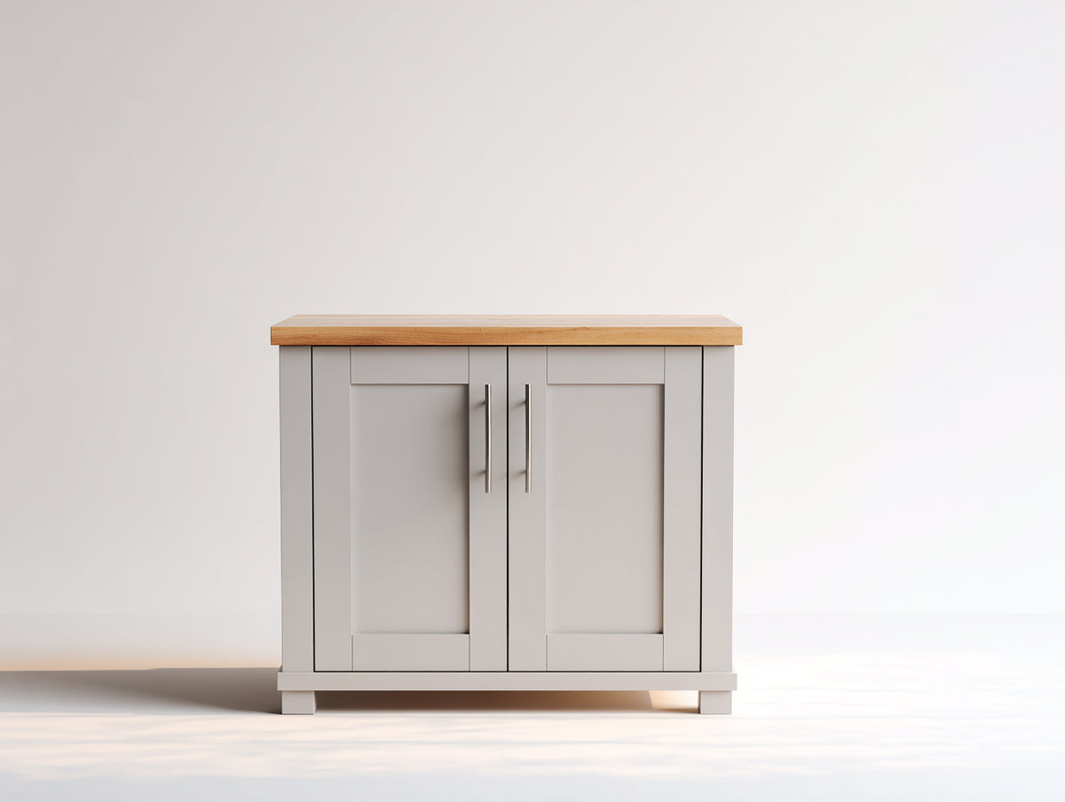 Credenza - Legno-Metallo - 90 x 40 x 85 cm - Grigio-Legno naturale - Stile Shaker moderno