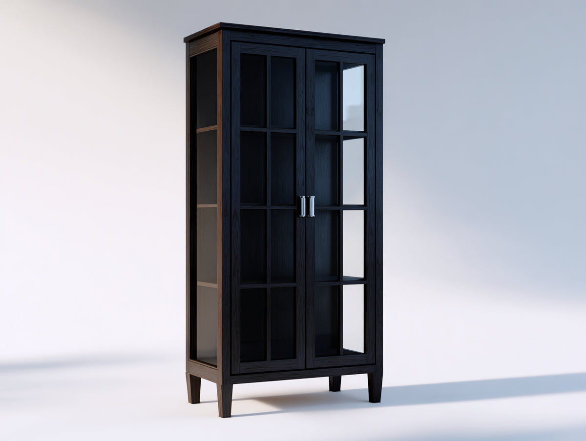 Librerie - Legno-Vetro-Metallo - 92 x 40 x 185 cm - Nero - Stile moderno classico