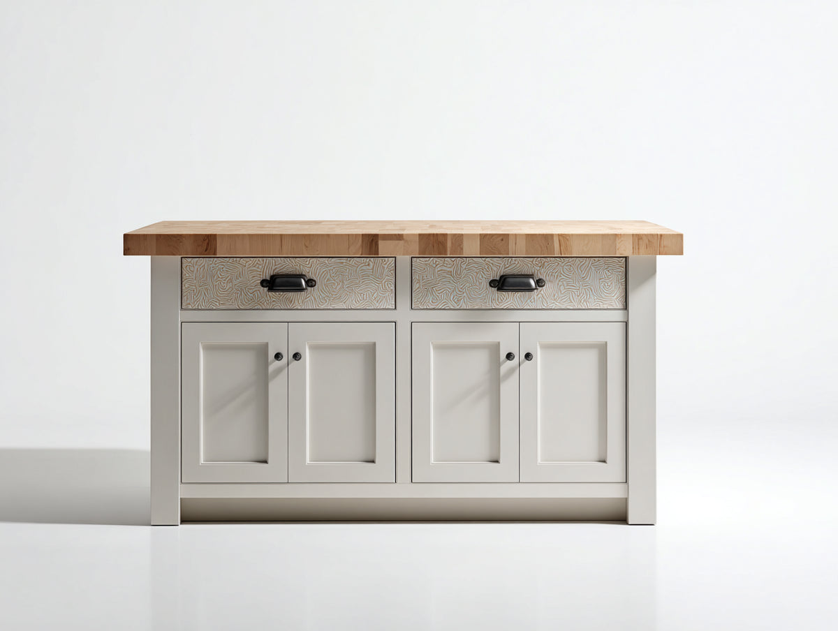 Credenza - Legno-Metallo - 150 x 45 x 90 cm - Grigio chiaro-Legno naturale - Stile rustico moderno