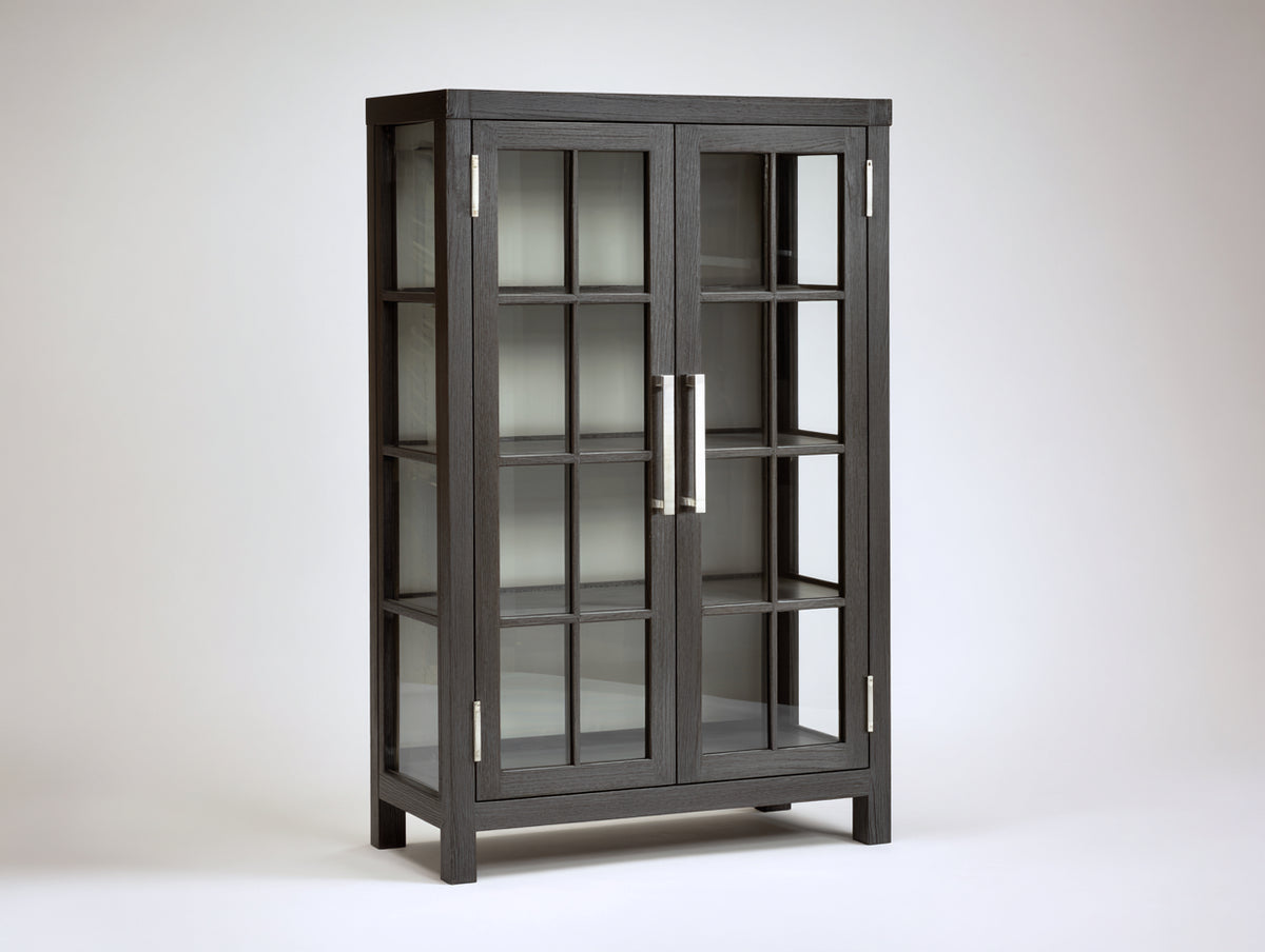 Librerie - Legno-Vetro-Metallo - 100 x 42 x 180 cm - Grigio scuro - Stile moderno classico