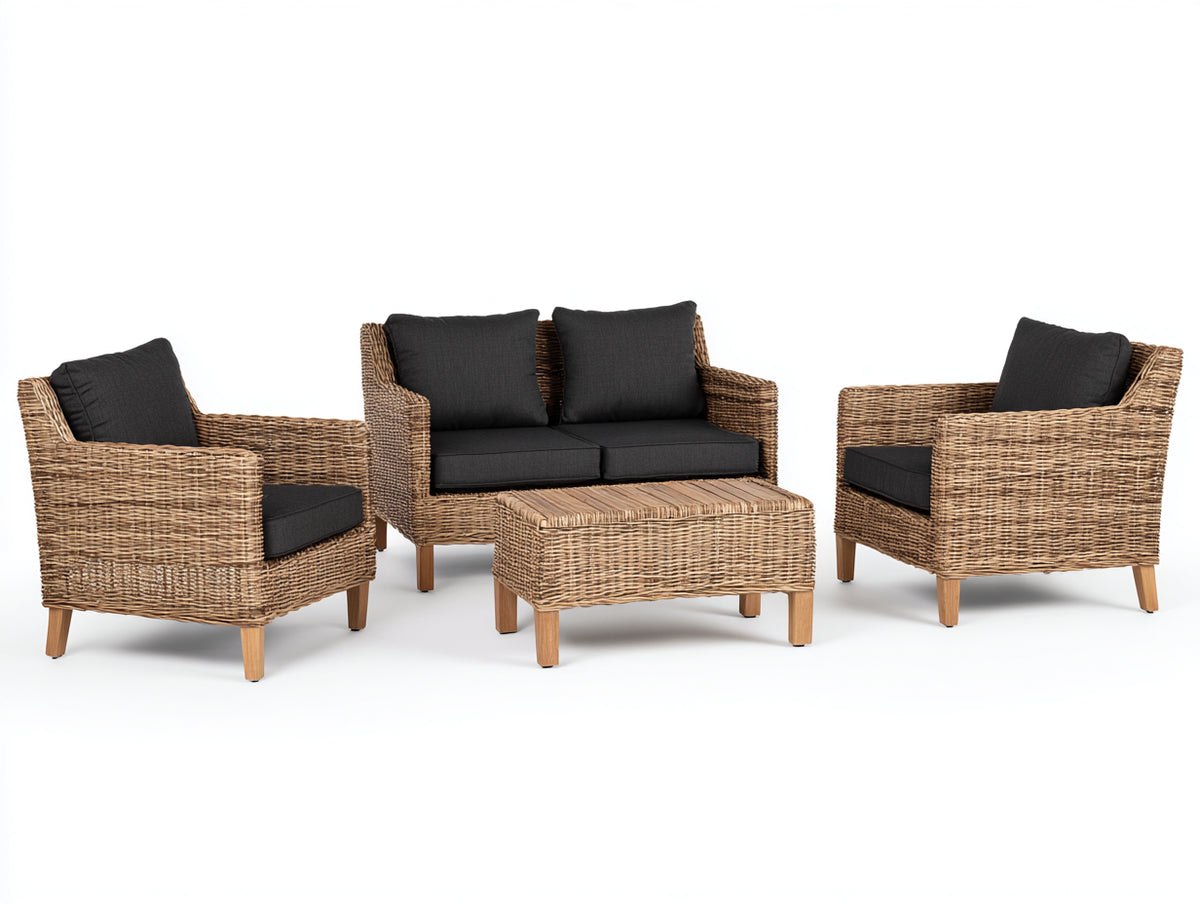 Divani da esterno - rattan-tessuto-legno - lunghezza 166cm x larghezza 82cm x altezza 84cm - naturale-nero - design moderno