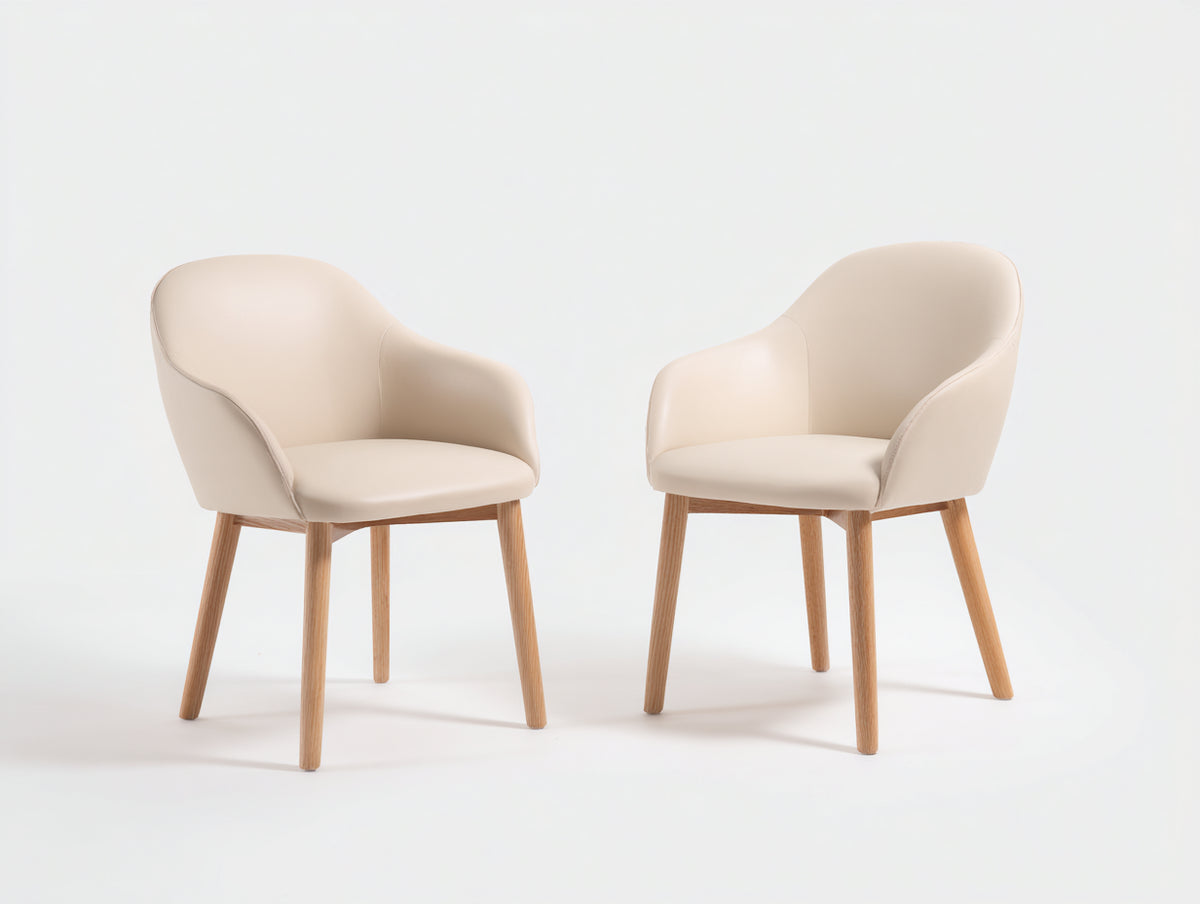 Sedia da pranzo - Similpelle-Legno - 58 x 60 x 81 cm - Crema-Naturale - Stile scandinavo