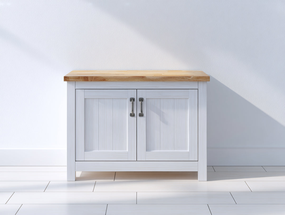 Credenza - Legno-Metallo - 95 x 40 x 85 cm - Bianco-Legno naturale - Stile rustico contemporaneo