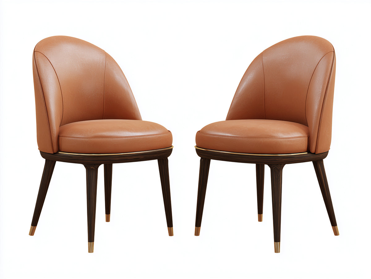 Sedia da pranzo - Similpelle-Legno-Metallo - 56 x 60 x 84 cm - Cognac-Marrone scuro - Stile contemporaneo