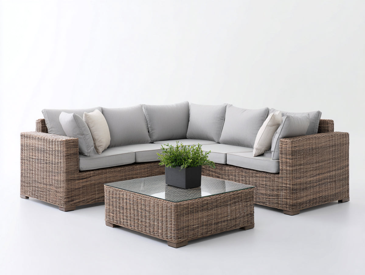 Divani da esterno - rattan-tessuto-vetro - lunghezza 244cm x larghezza 244cm x altezza 79cm - naturale-grigio chiaro - design moderno