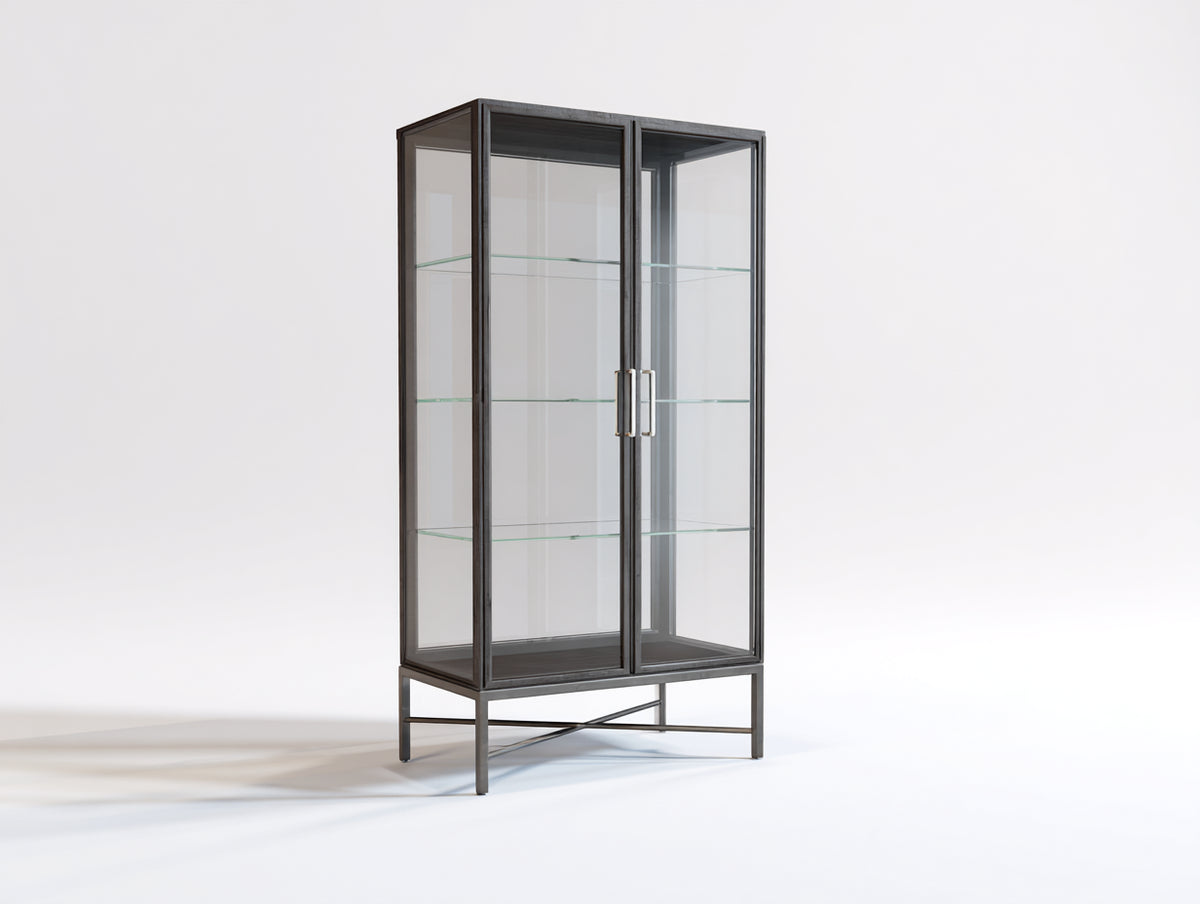 Librerie - Metallo-Vetro - 90 x 40 x 180 cm - Grigio scuro - Stile industriale moderno