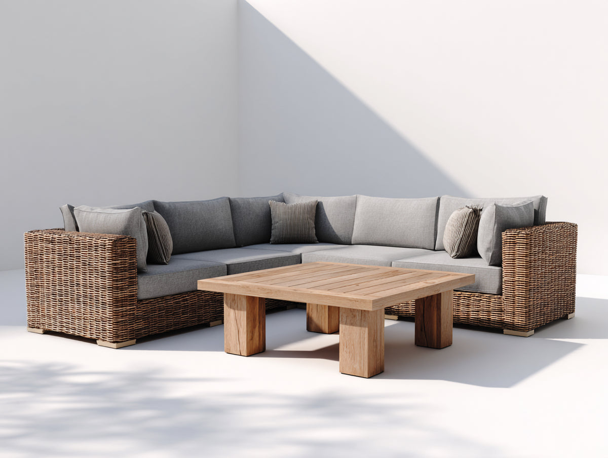 Divani da esterno - rattan-tessuto-legno - lunghezza 252cm x larghezza 252cm x altezza 79cm - naturale-grigio - design contemporaneo