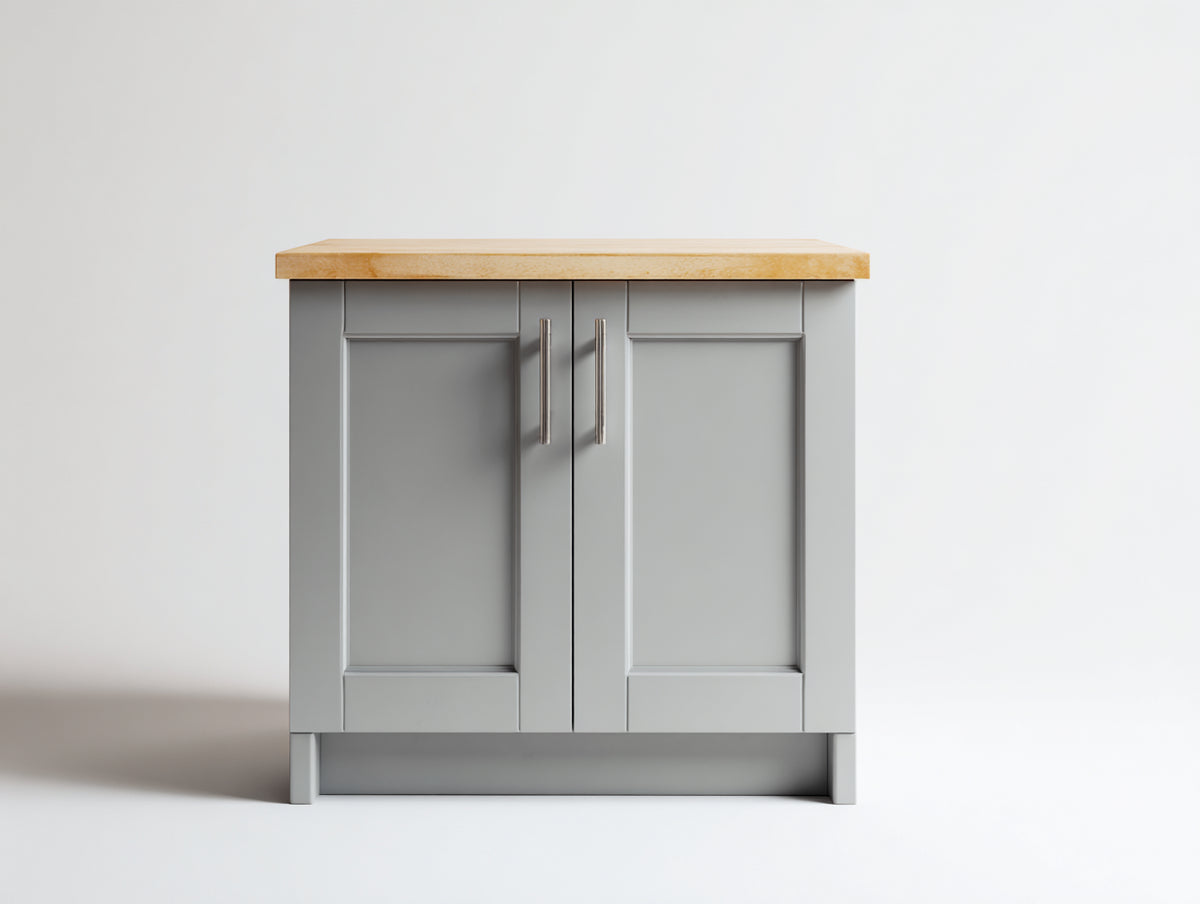 Credenza - Legno-Metallo - 85 x 40 x 85 cm - Grigio chiaro-Legno naturale - Stile Shaker moderno