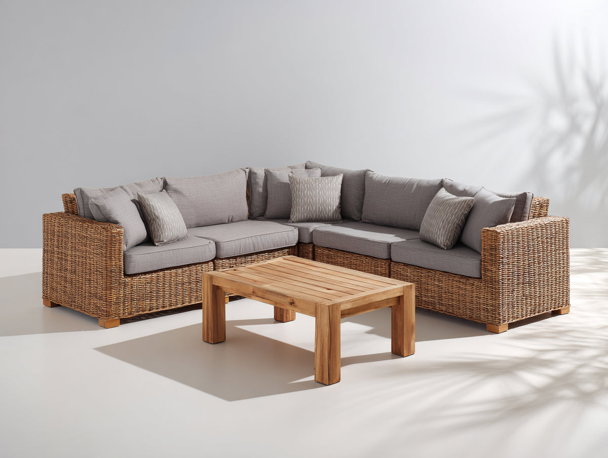 Divani da esterno - rattan-tessuto-legno - lunghezza 258cm x larghezza 258cm x altezza 77cm - naturale-tortora - design moderno