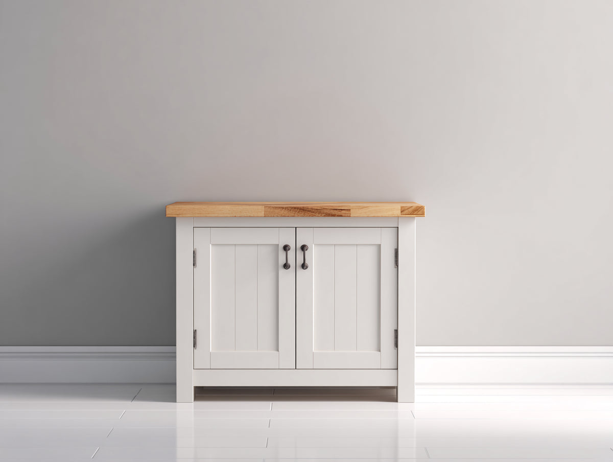 Credenza - Legno-Metallo - 90 x 40 x 85 cm - Bianco-Legno naturale - Stile country
