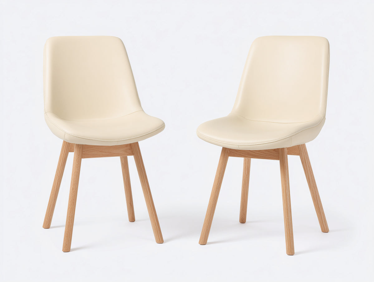 Sedia da pranzo - Similpelle-Legno - 50 x 56 x 84 cm - Crema-Naturale - Stile scandinavo